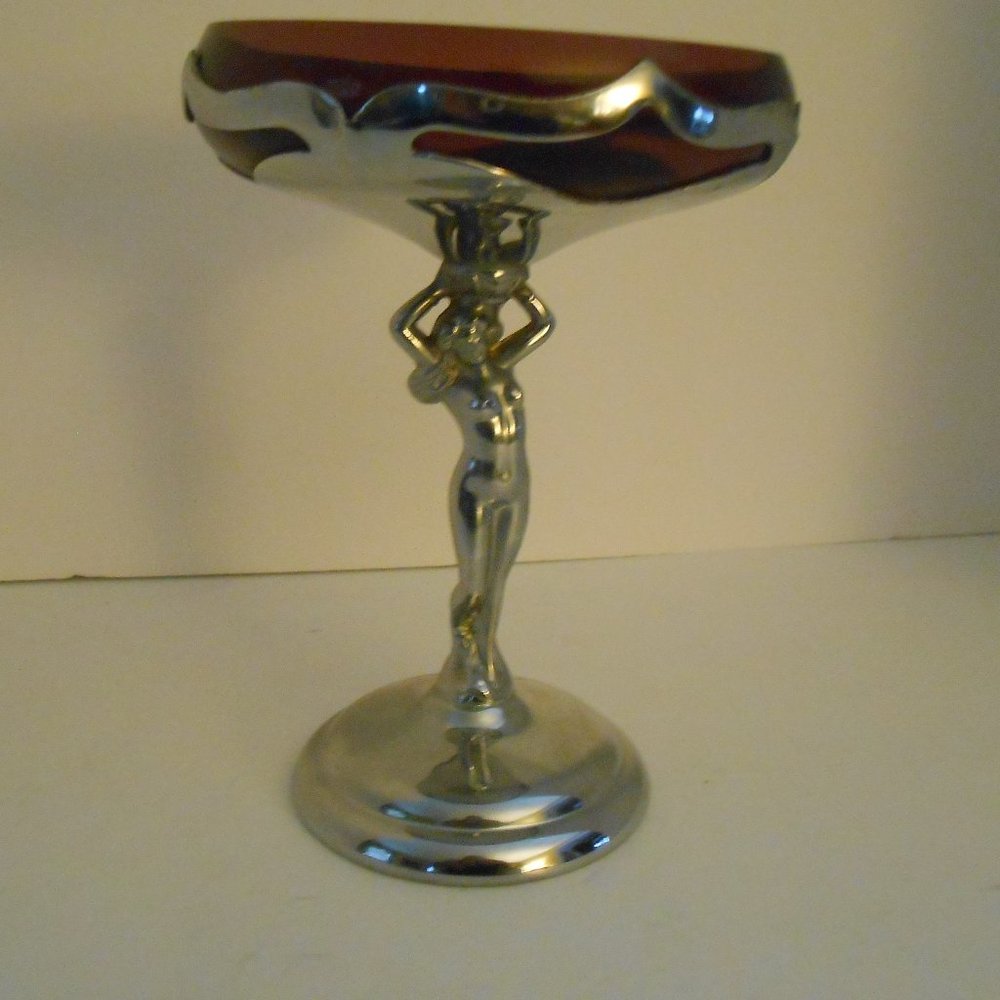 Vintage Farber Bros. Cambridge Amethyst 1940s Art Deco Compote Candy Dish Nude